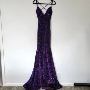 Faeriesty Purple Velvet and Sequin Mermaid Evening Gown Size XS V-Neck Formal